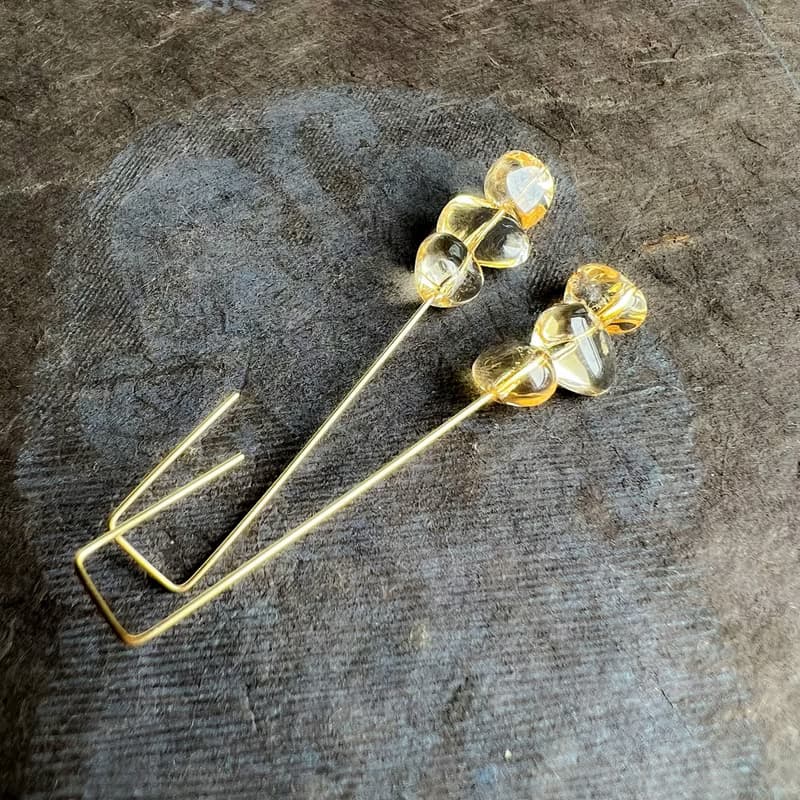 14kgf Citrine Square Line Pierced Earrings Gift Box