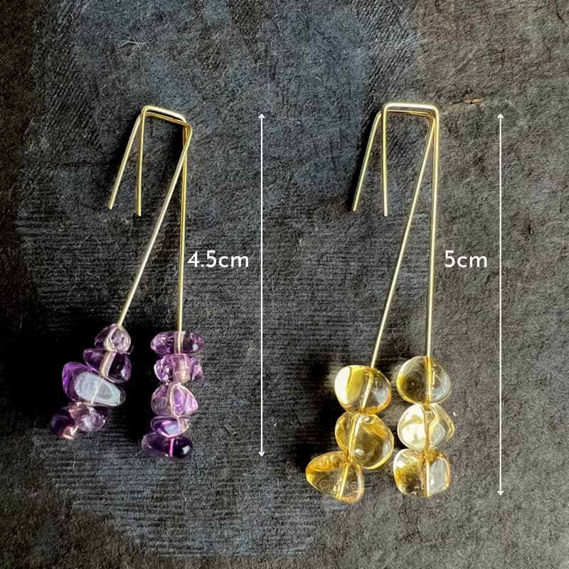 14kgf Citrine Square Line Pierced Earrings Gift Box