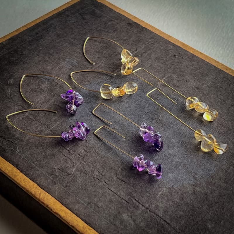 14kgf Citrine Square Line Pierced Earrings Gift Box