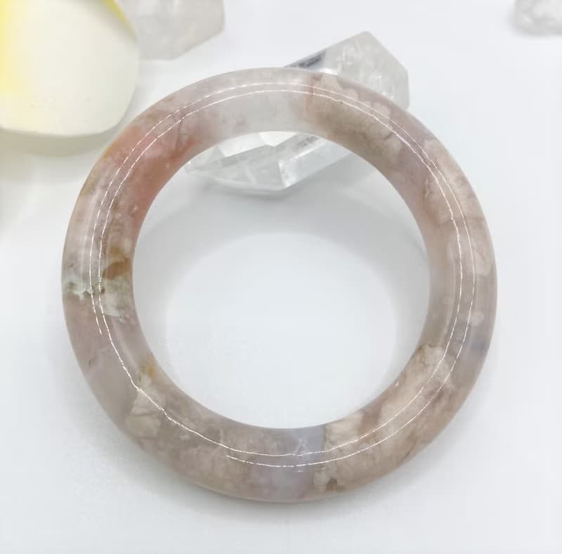 │櫻花瑪瑙 x 奶藍油畫風│52口 │圓條鐲子x繽紛俏皮
