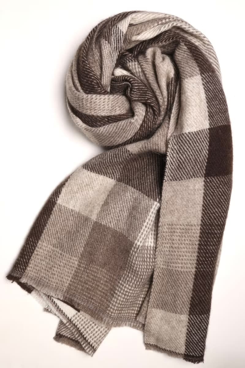 【預購】喀什米爾純氂牛絨手工柔軟厚織圍巾披肩日系格紋保暖蓬鬆