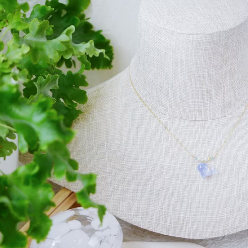 蔚藍大海 天然瑪瑙石藍色小鯨魚 珍珠項鍊