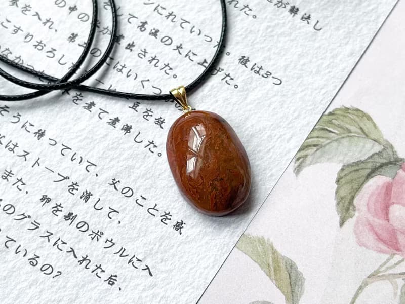 【一物一圖】天然戰國紅瑪瑙蛋面吊墜 18K金吊墜扣連皮繩