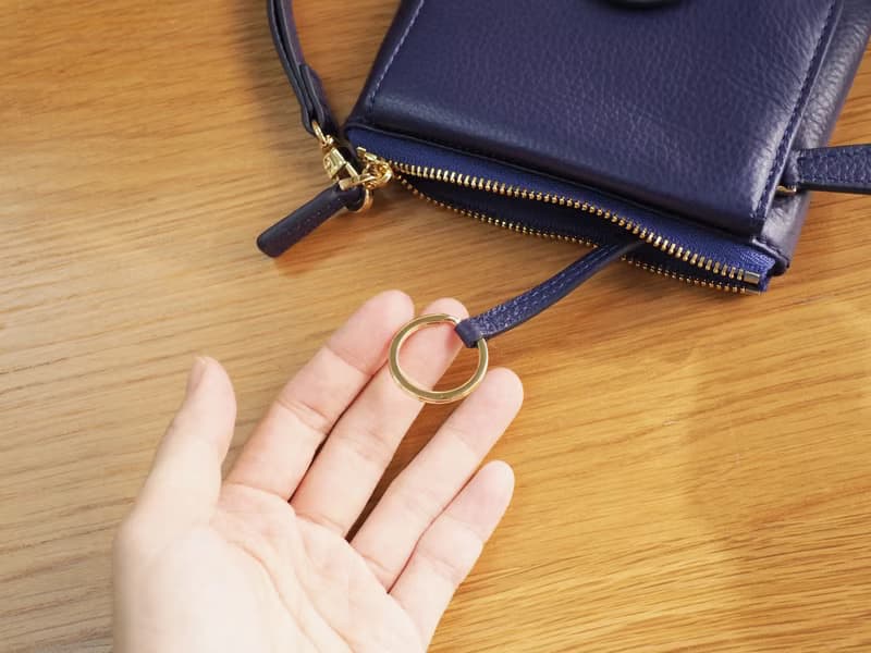 Mary (indigo) : Mini wallet, short wallet, cow leather, Blue , Zip pouch