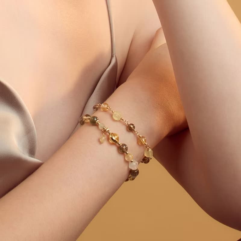 綠髮碧璽金髮晶綠髮晶黃水晶14K包金手鍊