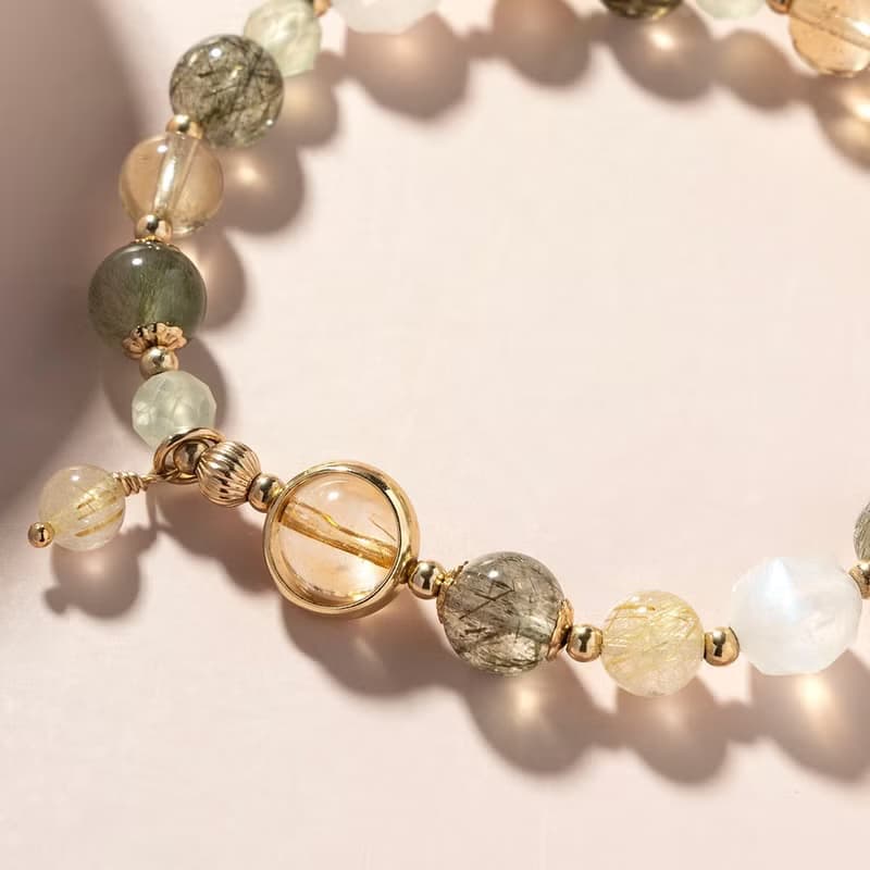 綠髮碧璽金髮晶綠髮晶黃水晶14K包金手鍊