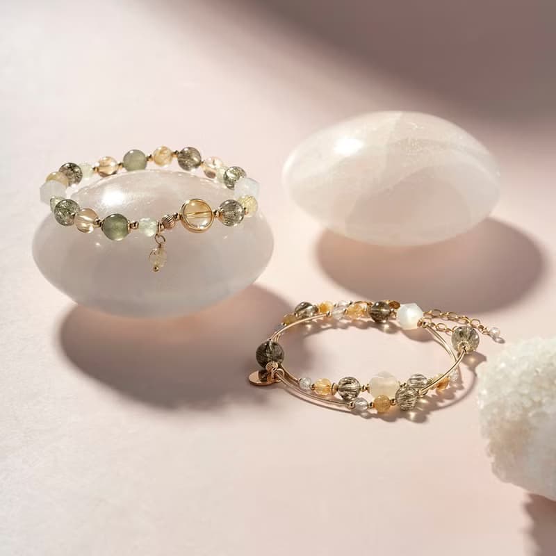 綠髮碧璽金髮晶綠髮晶黃水晶14K包金手鍊