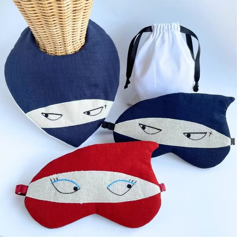 【禮盒】忍者-日本眼罩和圍兜 爸爸媽媽寶寶 3件組|可選圍兜顏色