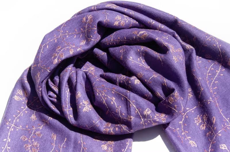 喀什米爾Cashmere/羊絨圍巾/純羊毛圍巾披巾/戒指絨披肩-刺繡花朵