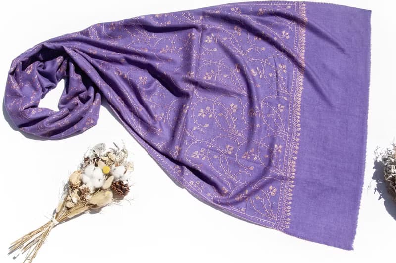 喀什米爾Cashmere/羊絨圍巾/純羊毛圍巾披巾/戒指絨披肩-刺繡花朵