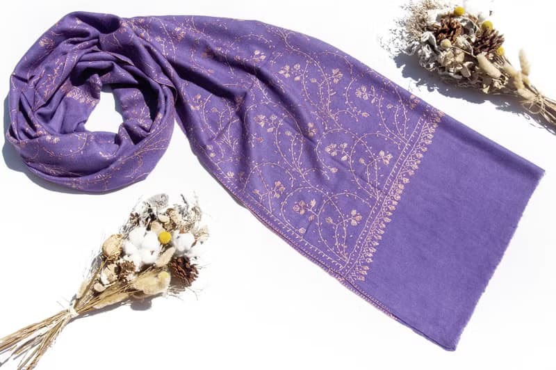 喀什米爾Cashmere/羊絨圍巾/純羊毛圍巾披巾/戒指絨披肩-刺繡花朵