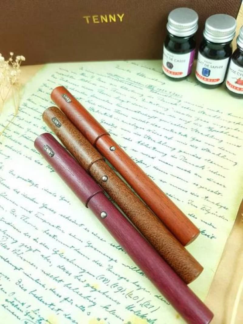 【圓柱鑲銀】手工木質鋼筆