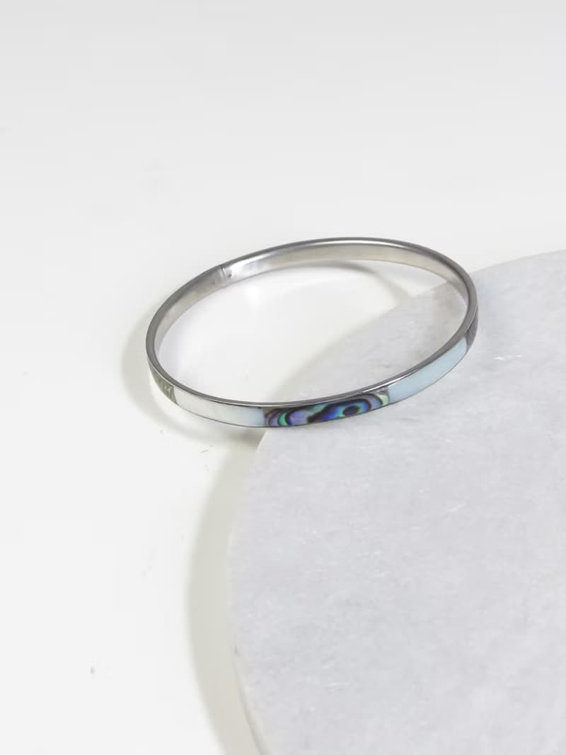 Vintage Mother Of Pearl 925 Sterling Silver Bangle