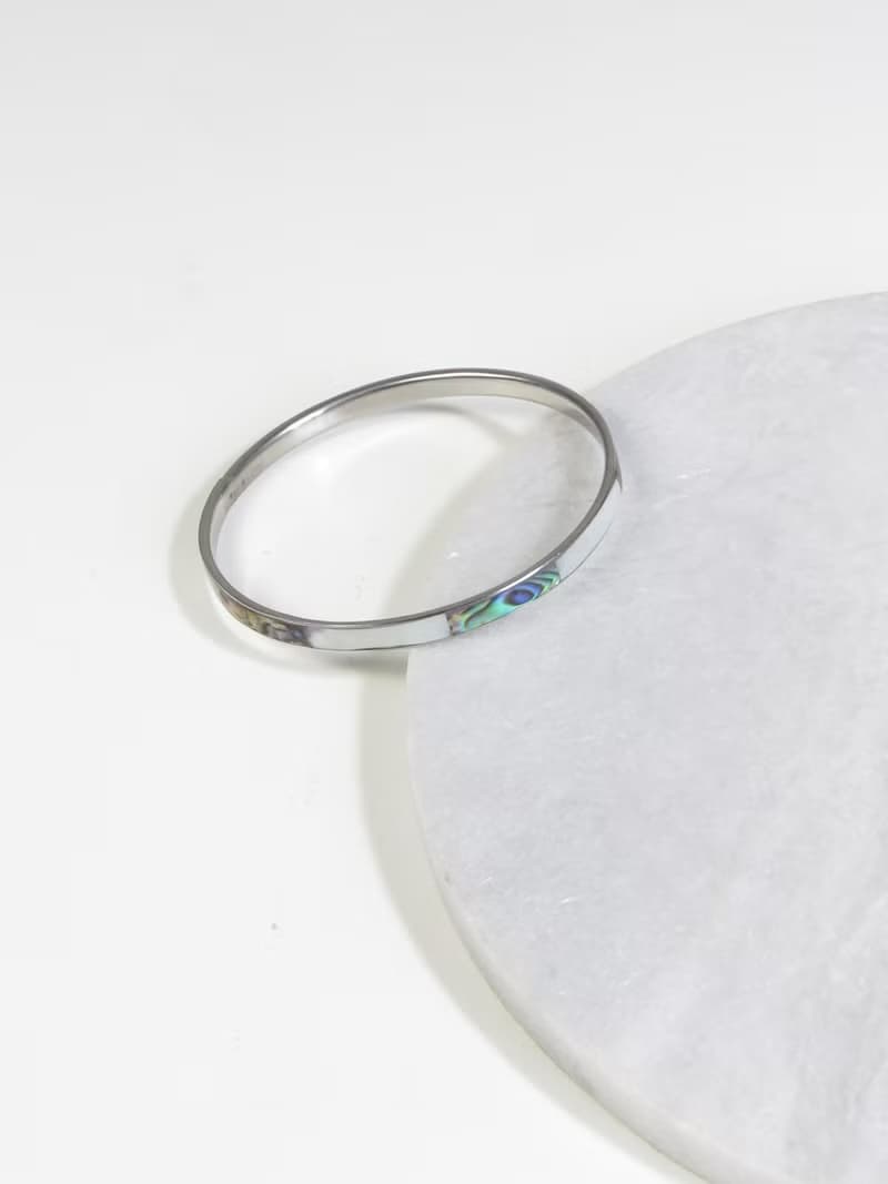 Vintage Mother Of Pearl 925 Sterling Silver Bangle