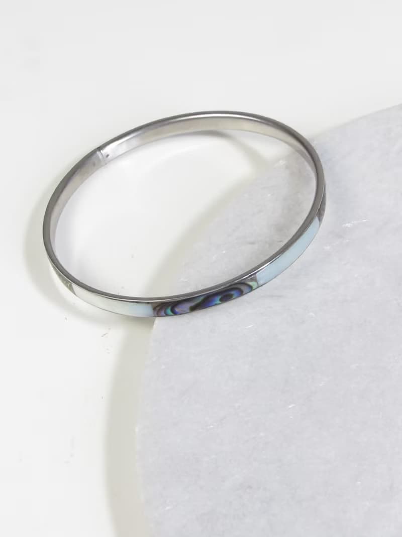 Vintage Mother Of Pearl 925 Sterling Silver Bangle