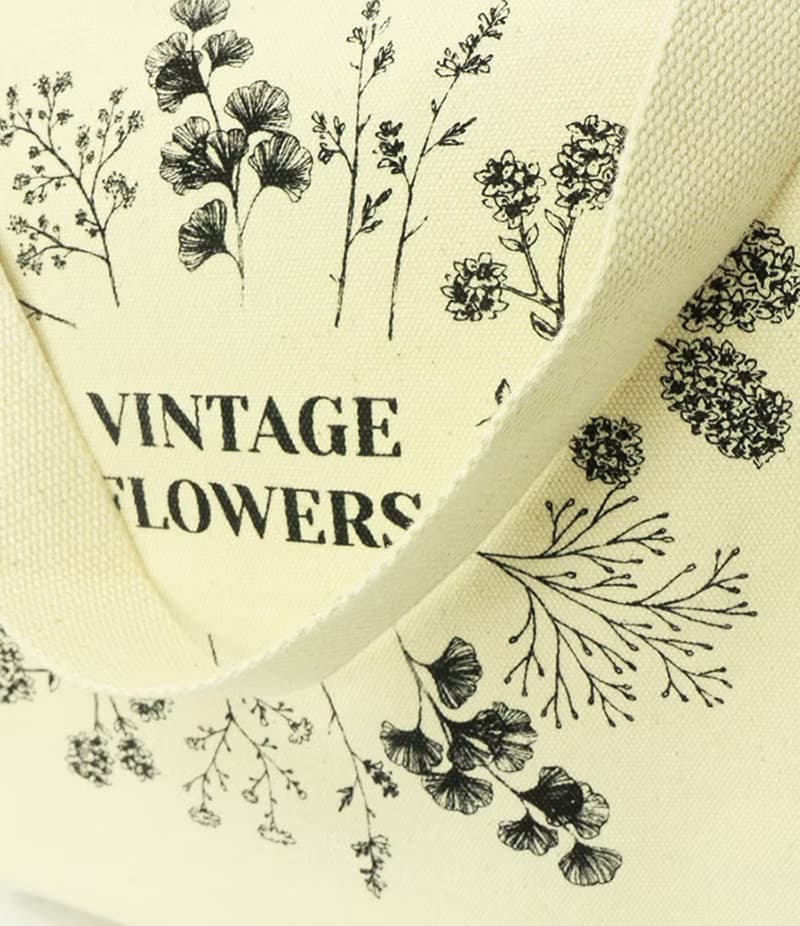 休閒兩用帆布袋 (手挽+側孭)復古小花 原色純棉特厚帆布