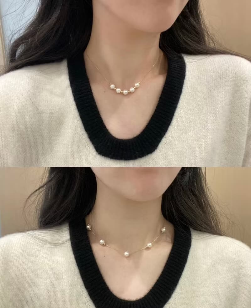 YuanPearl天然極光高級正圓珍珠微笑款項鍊滿天星項鍊一式兩戴