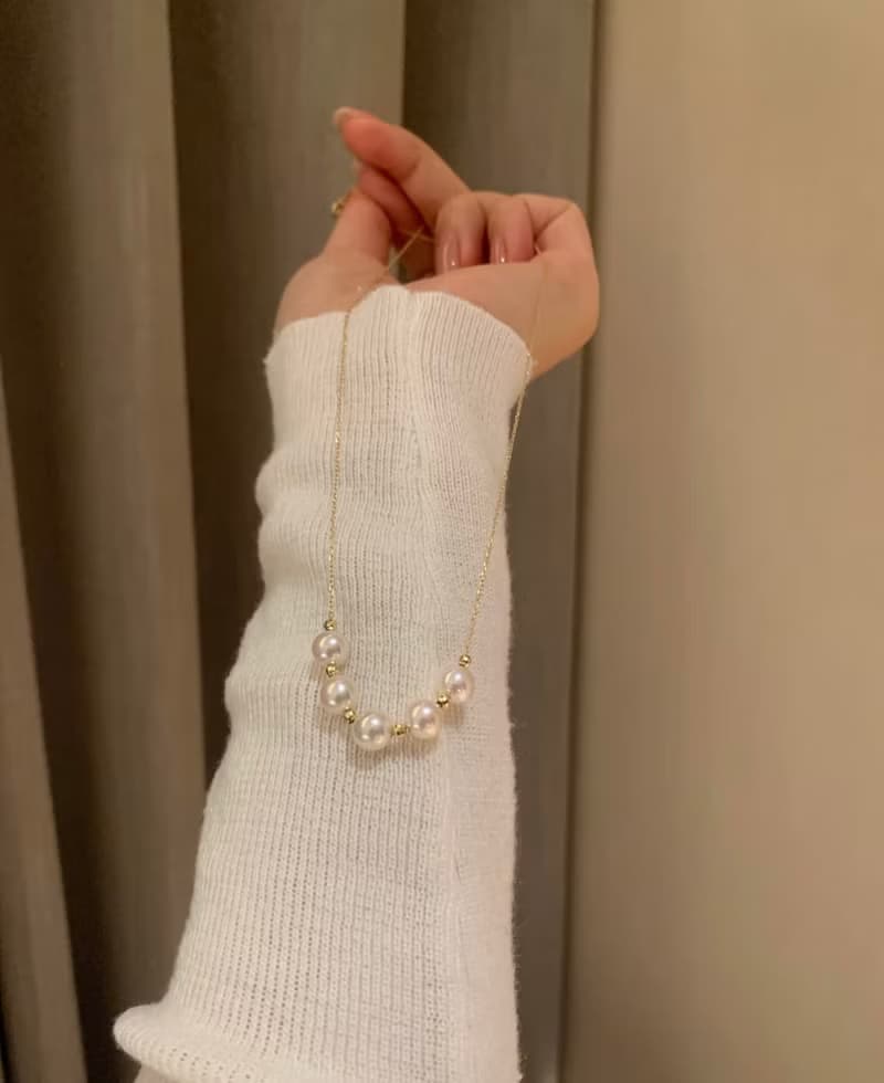 YuanPearl天然極光高級正圓珍珠微笑款項鍊滿天星項鍊一式兩戴
