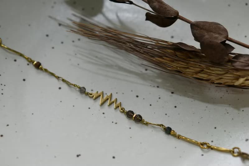 幾何系列 NO.3│松石x鋯石x黃銅│黃銅手鍊