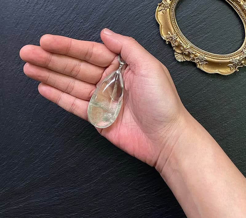 招正財 貴人-天然異像幽靈水晶 冰透綠幽靈金字塔925純銀鈦鋼項鍊