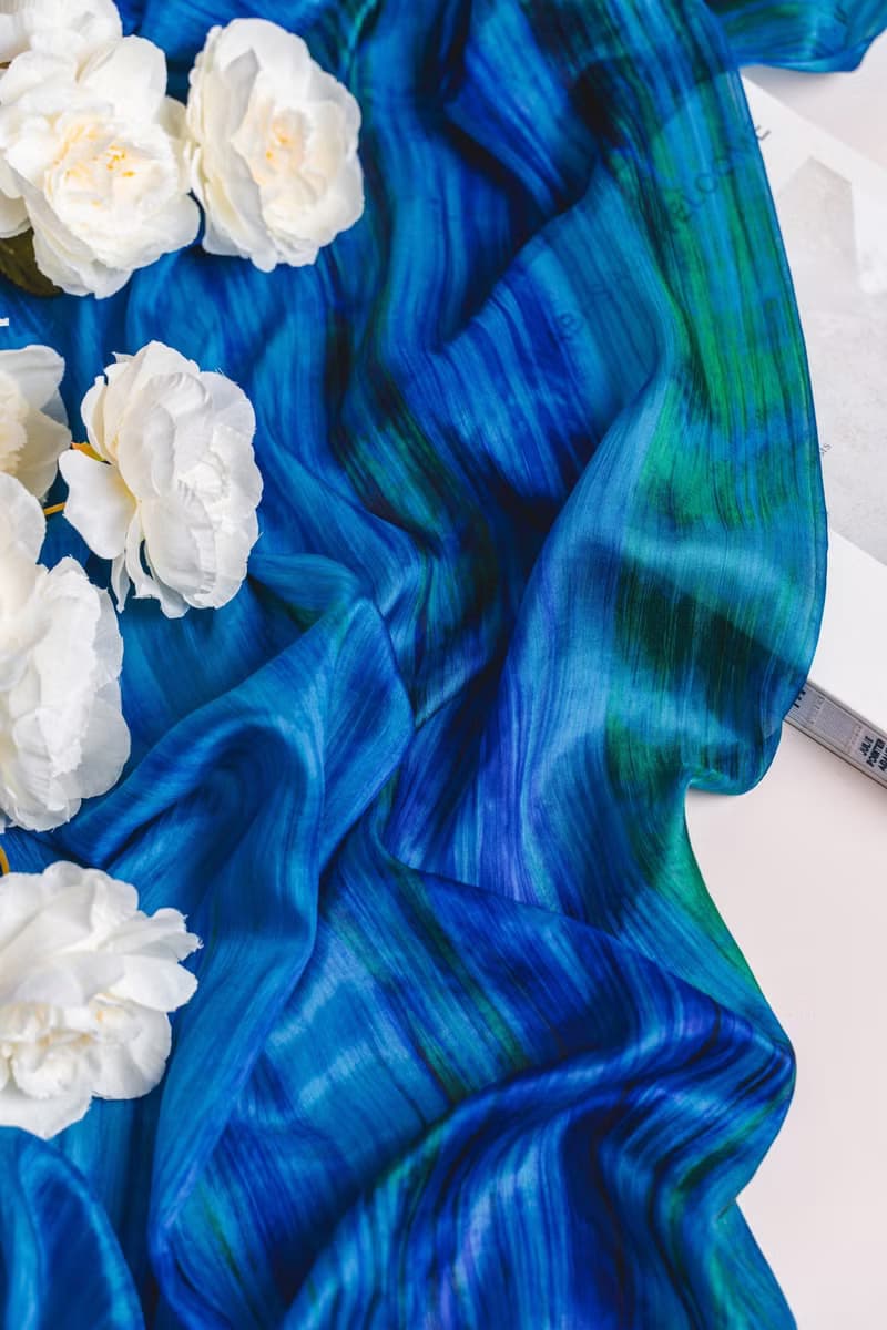 100% Mulberry Silk Scarf – Hand Dyed, Lightweight, Peacock Blue