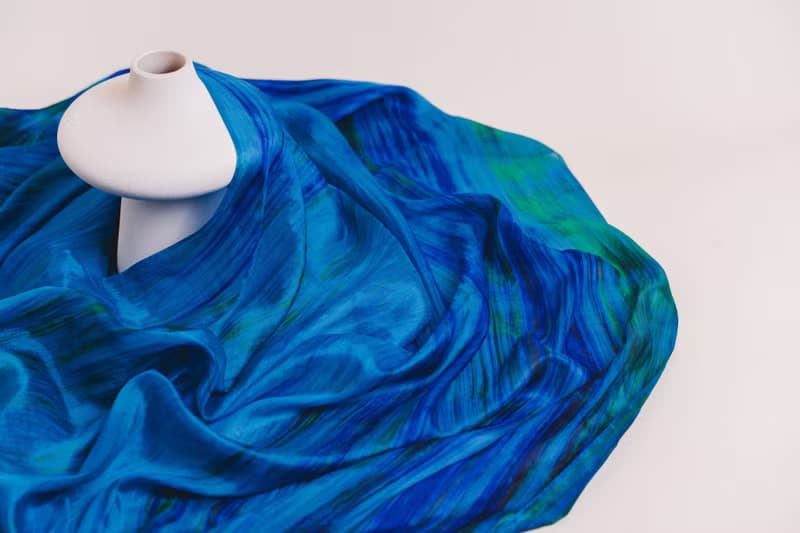 100% Mulberry Silk Scarf – Hand Dyed, Lightweight, Peacock Blue