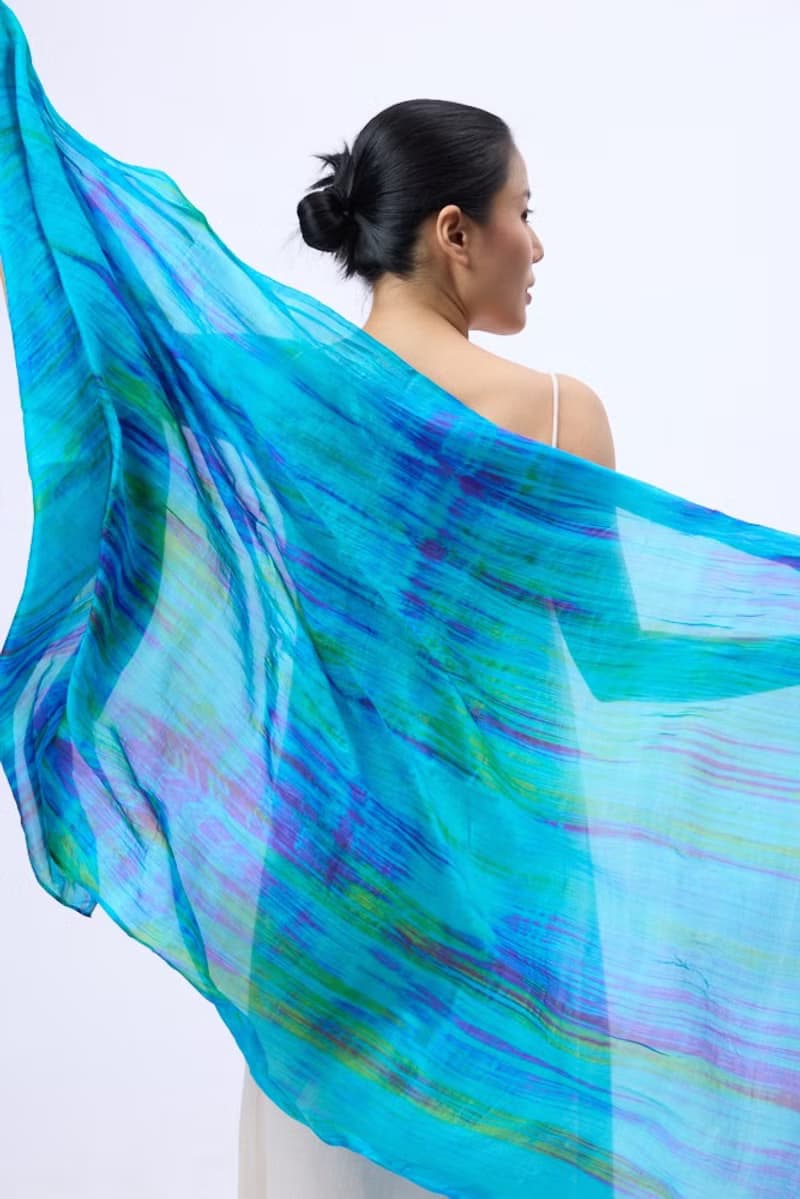 100% Mulberry Silk Scarf – Hand Dyed, Lightweight, Peacock Blue