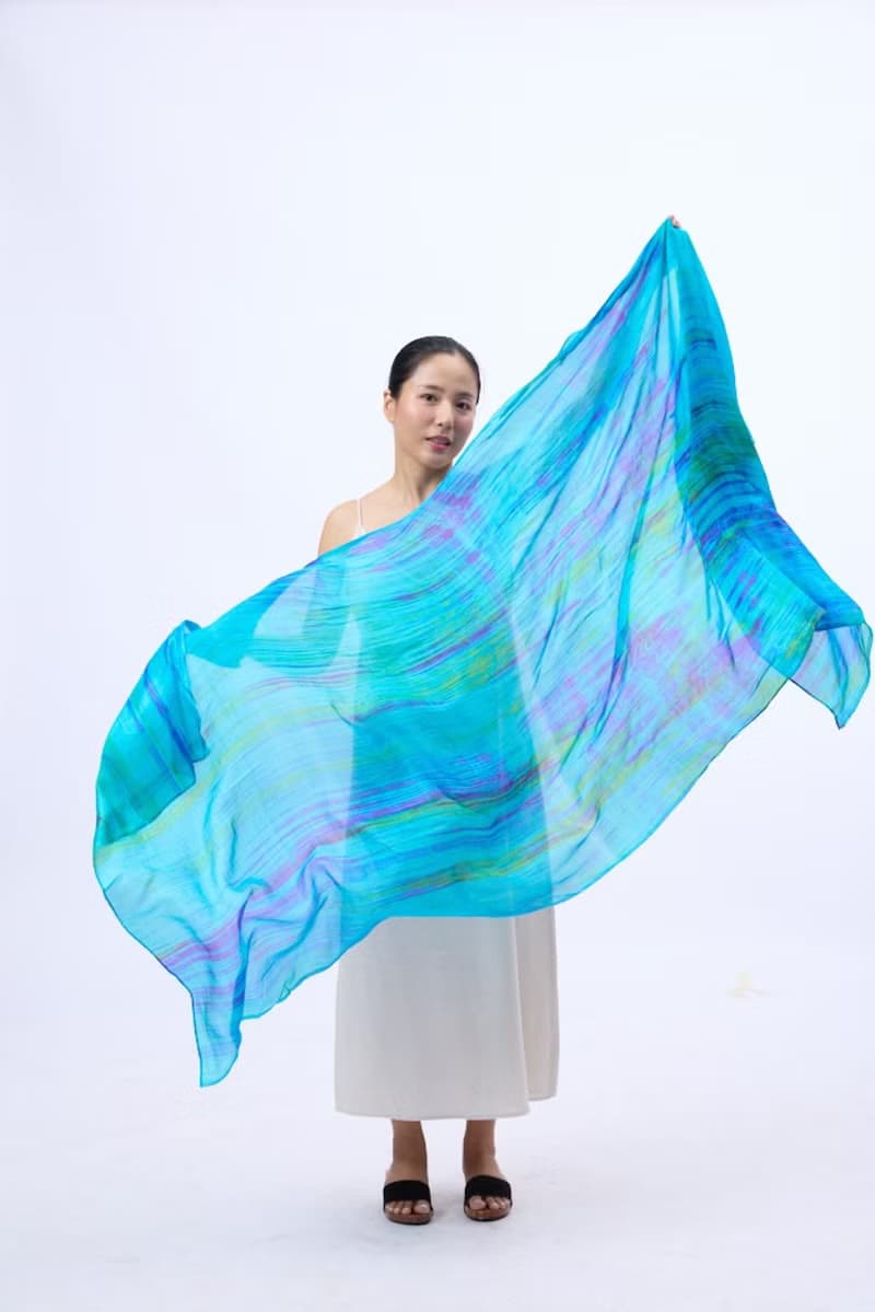 100% Mulberry Silk Scarf – Hand Dyed, Lightweight, Peacock Blue