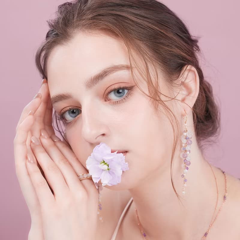 白幽靈紫水晶月光石垂墜式14K包金水晶耳環 禮物