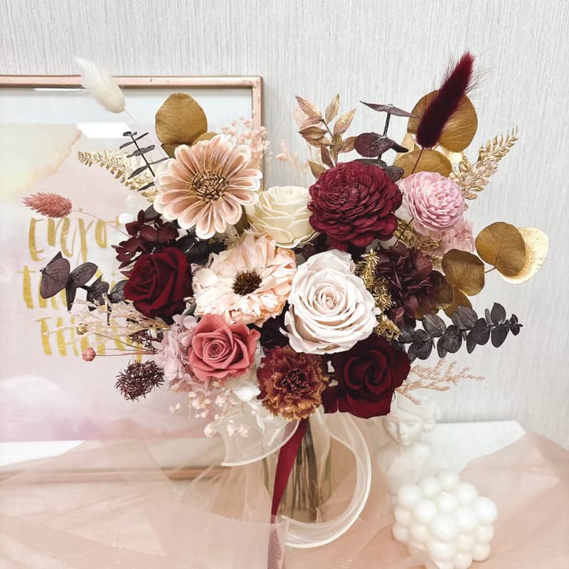 永生捧花-幸福暖紅花束 婚禮捧花 乾燥花 情人節yuflorist