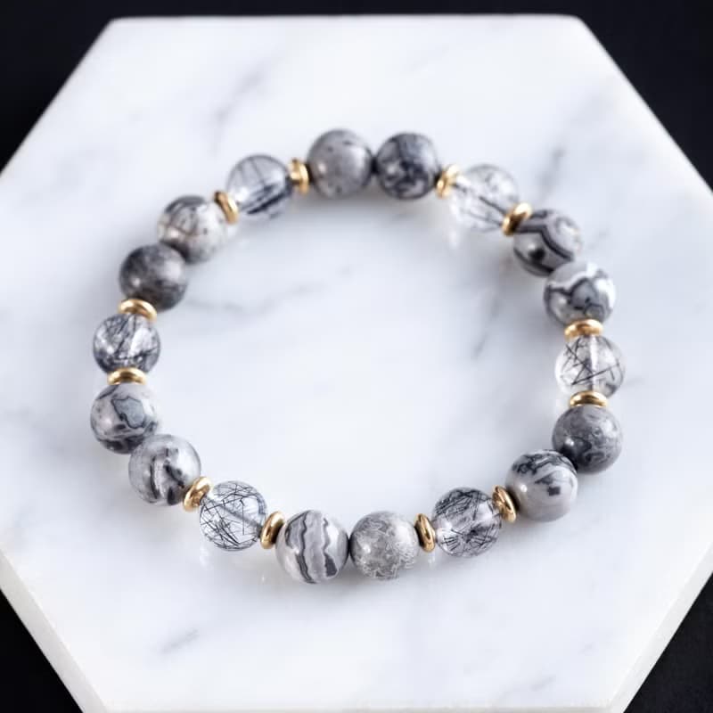 黑髮晶地圖石手鍊