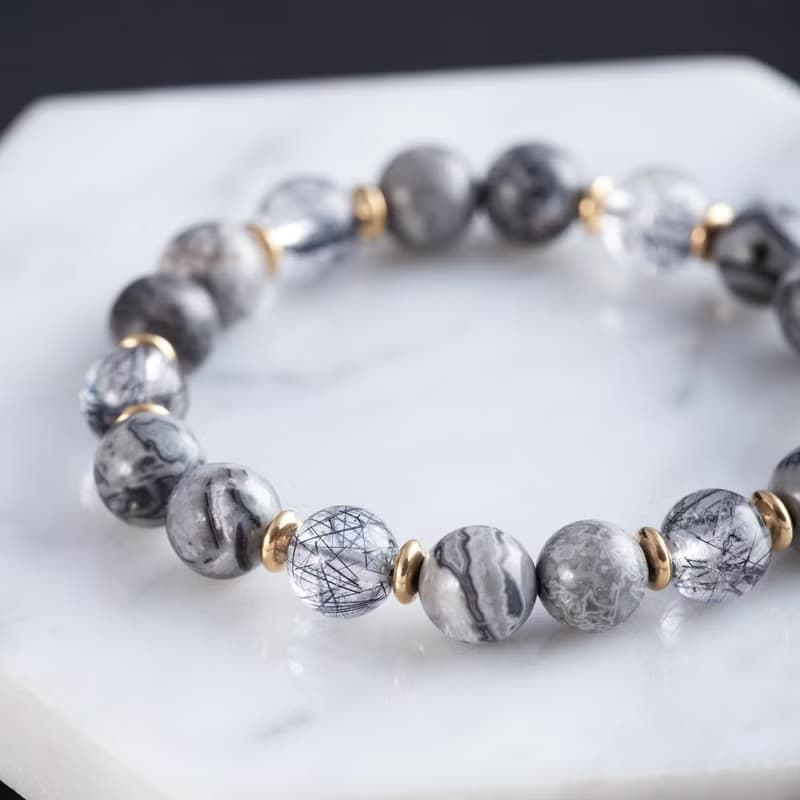 黑髮晶地圖石手鍊