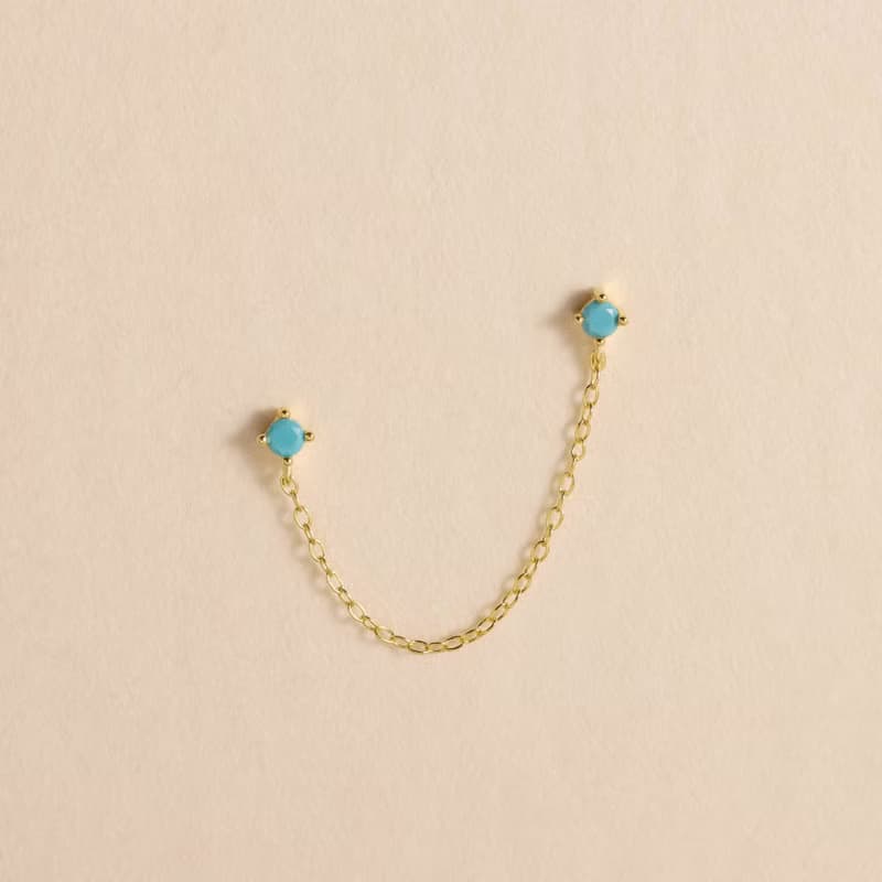 s925銀歐綠松石耳釘 雙耳洞耳釘 女生鏈條耳釘 禮物推薦