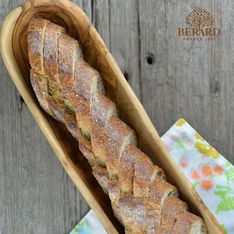 法國 Berard 畢昂原木食具 手工橄欖木長條形麵包籃 (35cm)