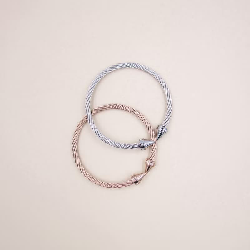 冰旋Spin | 水晶鋼索螺旋手環(玫瑰金) 女生尖頭手環