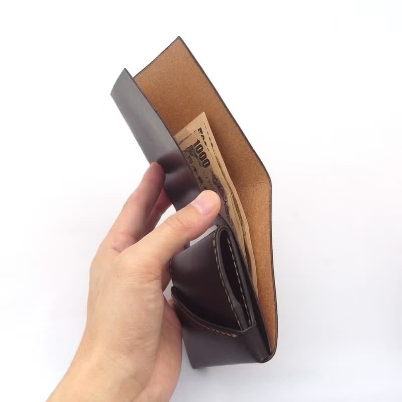 【ミニ財布】革 ログウッド染め 草木染め 右利き 手縫い 手染め 手作り【chotof/ちょとふ】