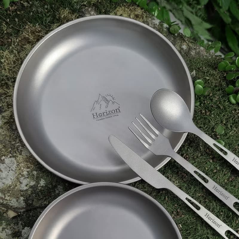 【Horizon 天際線】純鈦戶外野營餐盤雙盤組 (18cm+15cm)