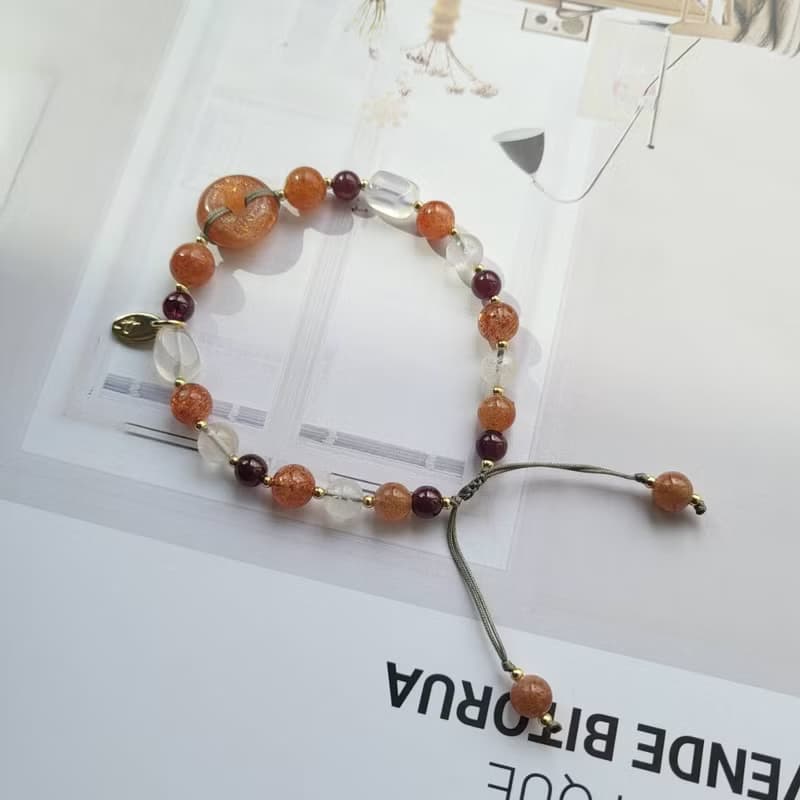 招財桃花養顏美容~金太陽紫牙烏石榴石月光石手鍊