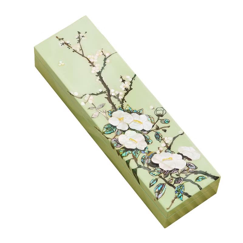 Camellia and Plum Blossom, Mother-of-pearl Craft Box, Mint