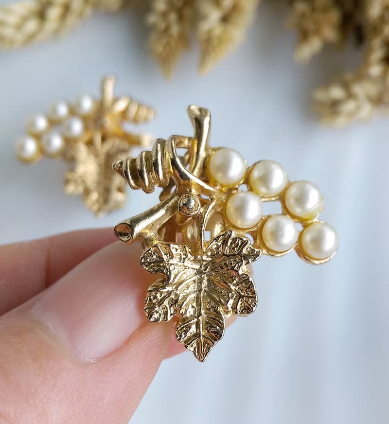 Vintage Jewelry 西洋古董飾品 氣質優雅 葡萄藤 仿珠 夾式耳環