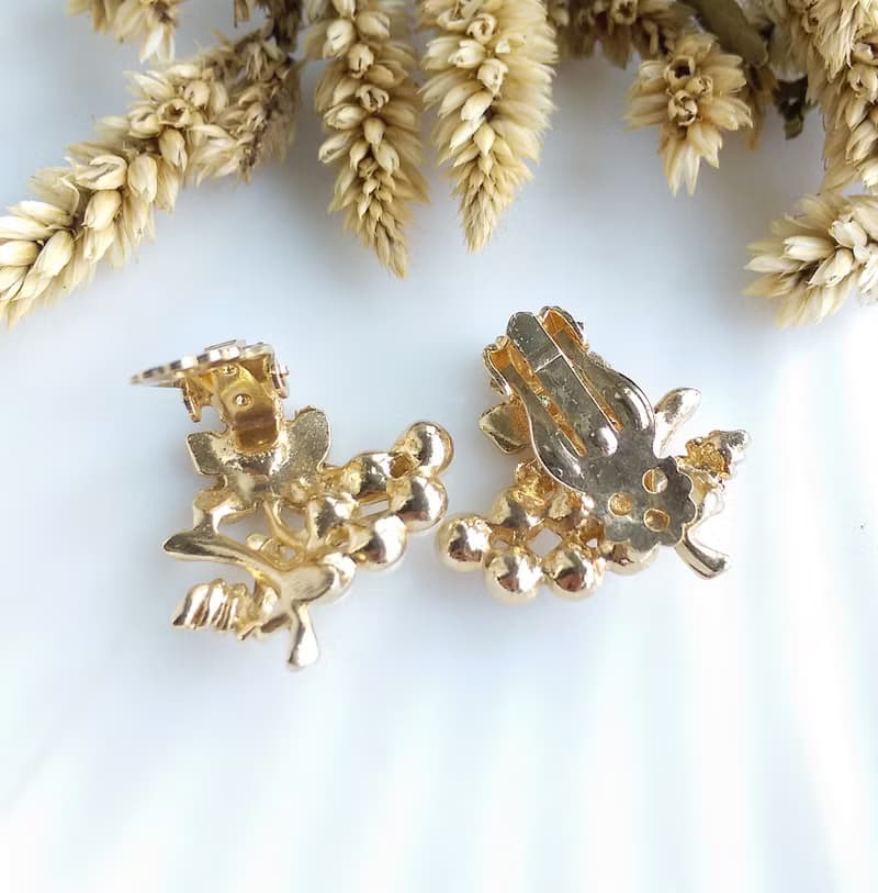 Vintage Jewelry 西洋古董飾品 氣質優雅 葡萄藤 仿珠 夾式耳環