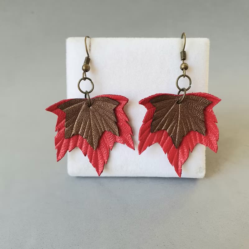 耳環 red-bronze leather earrings for her Leather women's jewelry