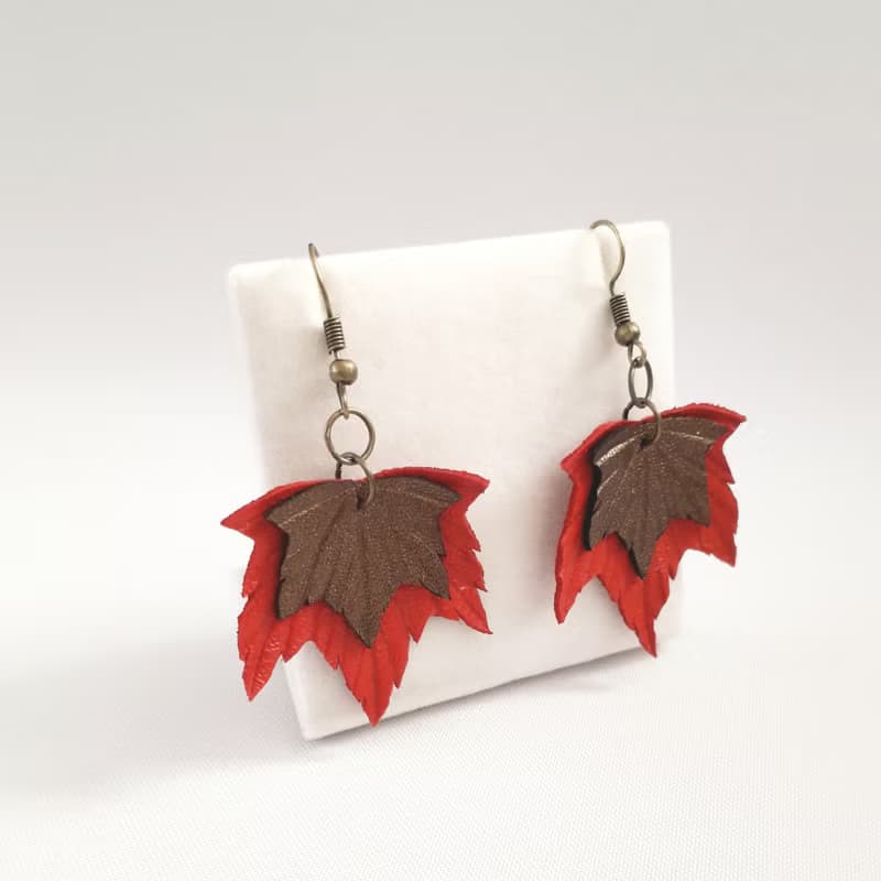 耳環 red-bronze leather earrings for her Leather women's jewelry