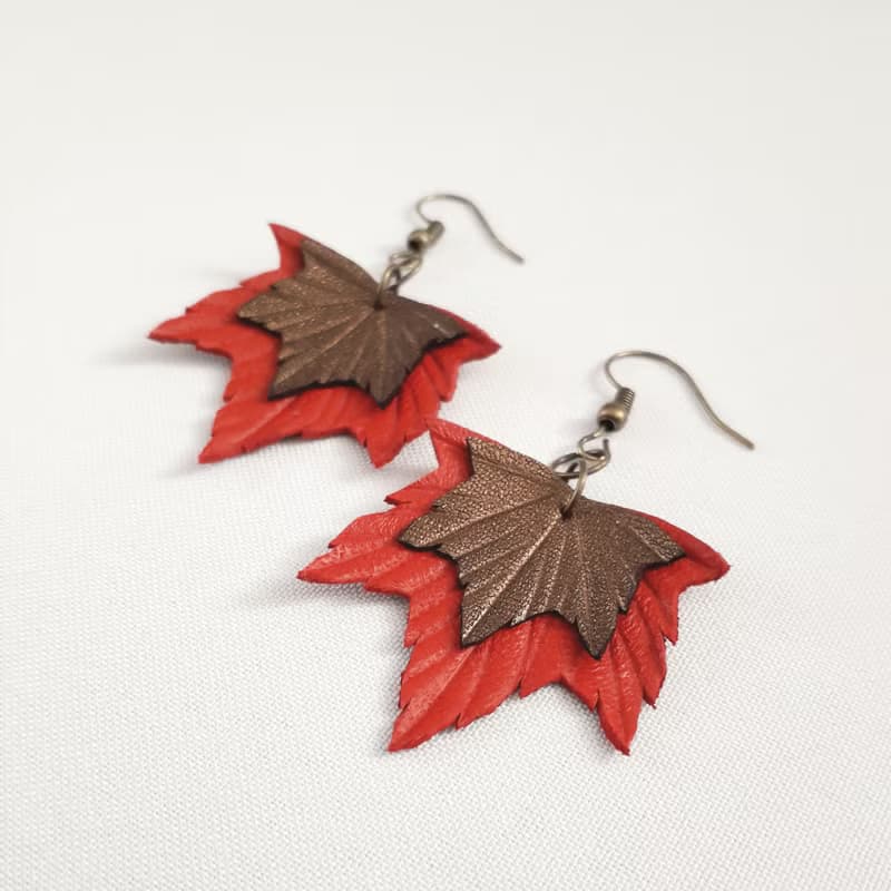 耳環 red-bronze leather earrings for her Leather women's jewelry