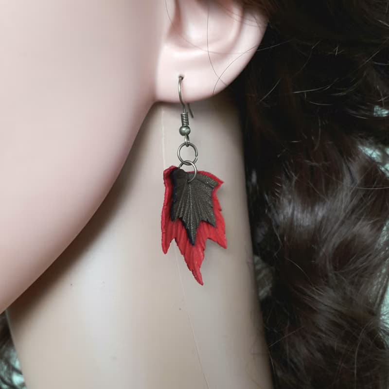 耳環 red-bronze leather earrings for her Leather women's jewelry