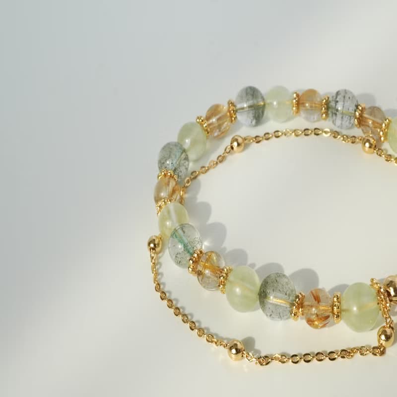 綠幽靈葡萄石金髮晶14KGF手鏈