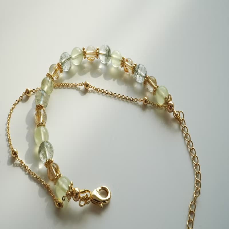綠幽靈葡萄石金髮晶14KGF手鏈