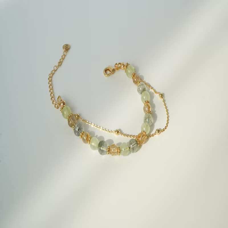 綠幽靈葡萄石金髮晶14KGF手鏈