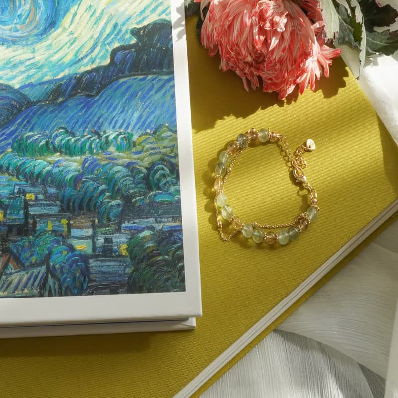 綠幽靈葡萄石金髮晶14KGF手鏈