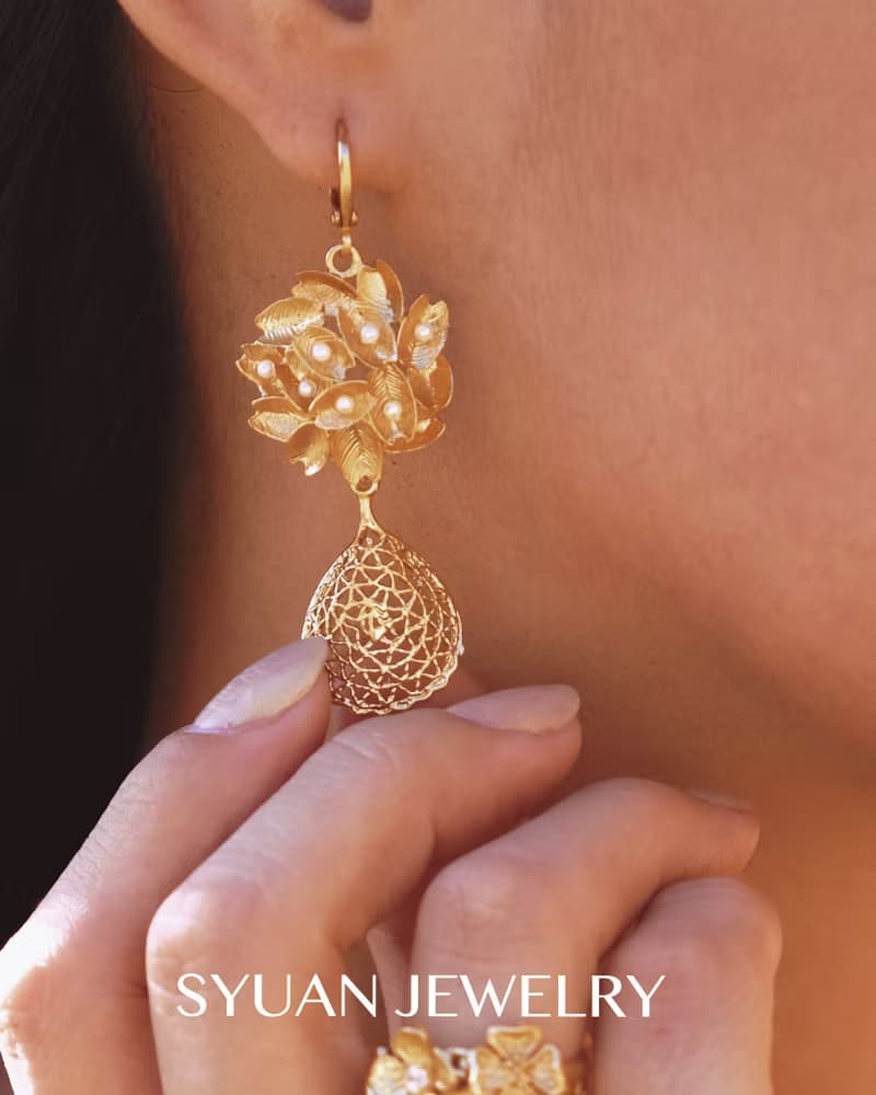 Precious珍貴- 疊葉織影珍珠垂墜式耳環生日 情人節禮物